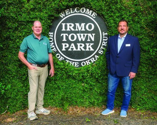 With Whitt Cline, Irmo&rsquo;s longtime Public Services Director, at the park that now bears his name. He planted some 2,000 trees in town.