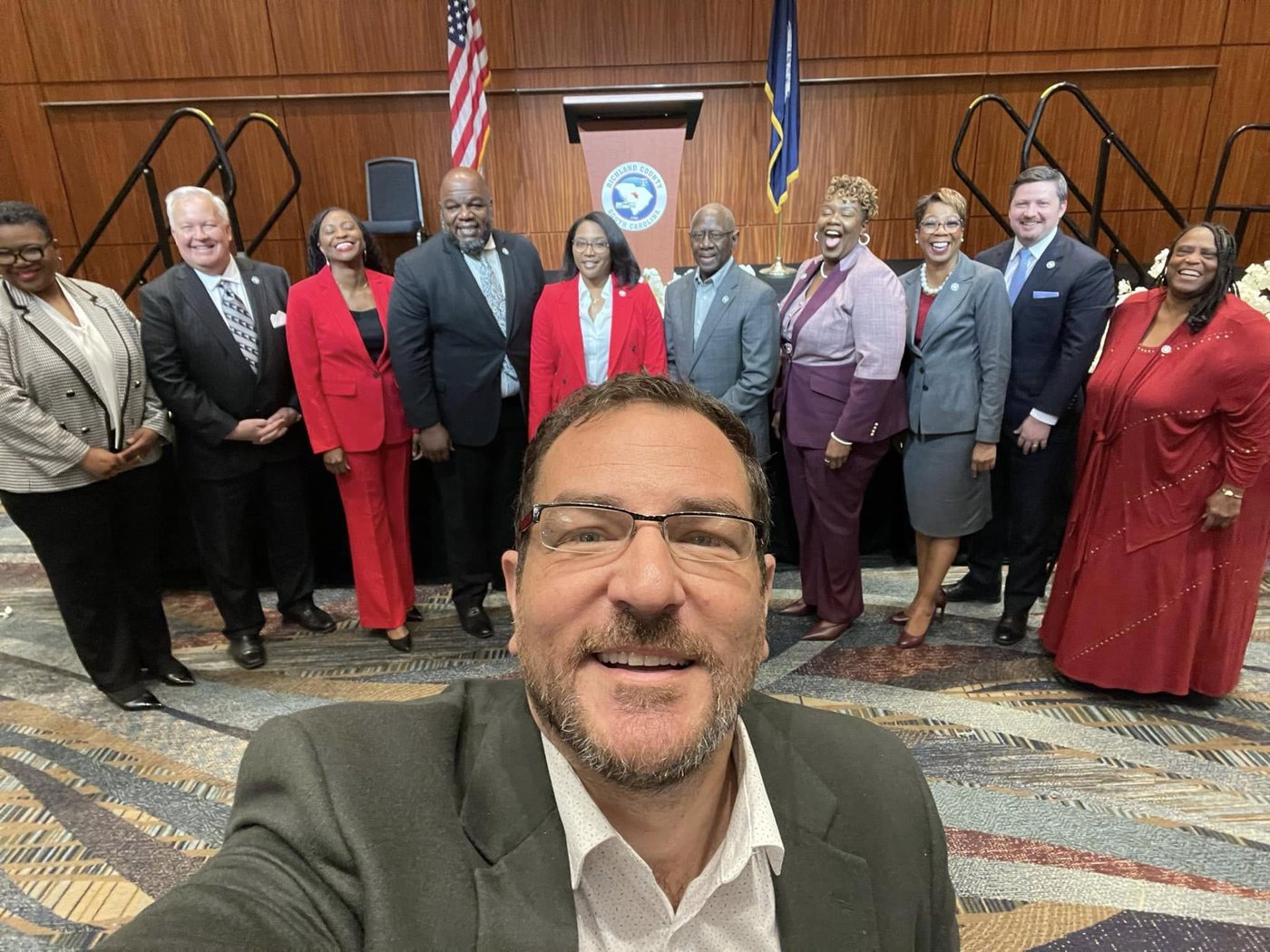 Gabriel Penfield taking a selfie with members of Richland County Council